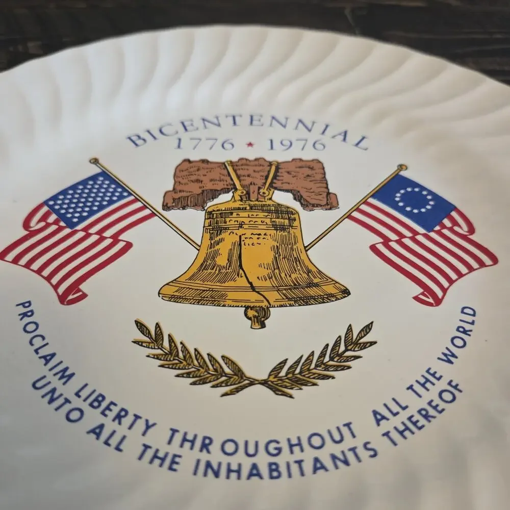 Bicentennial Decor Plate 1776-1976 Gold Rim American Flag Liberty Bell Vintage